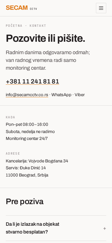 Mobilni snimak početnog viewporta: Gotov demo, kontakt